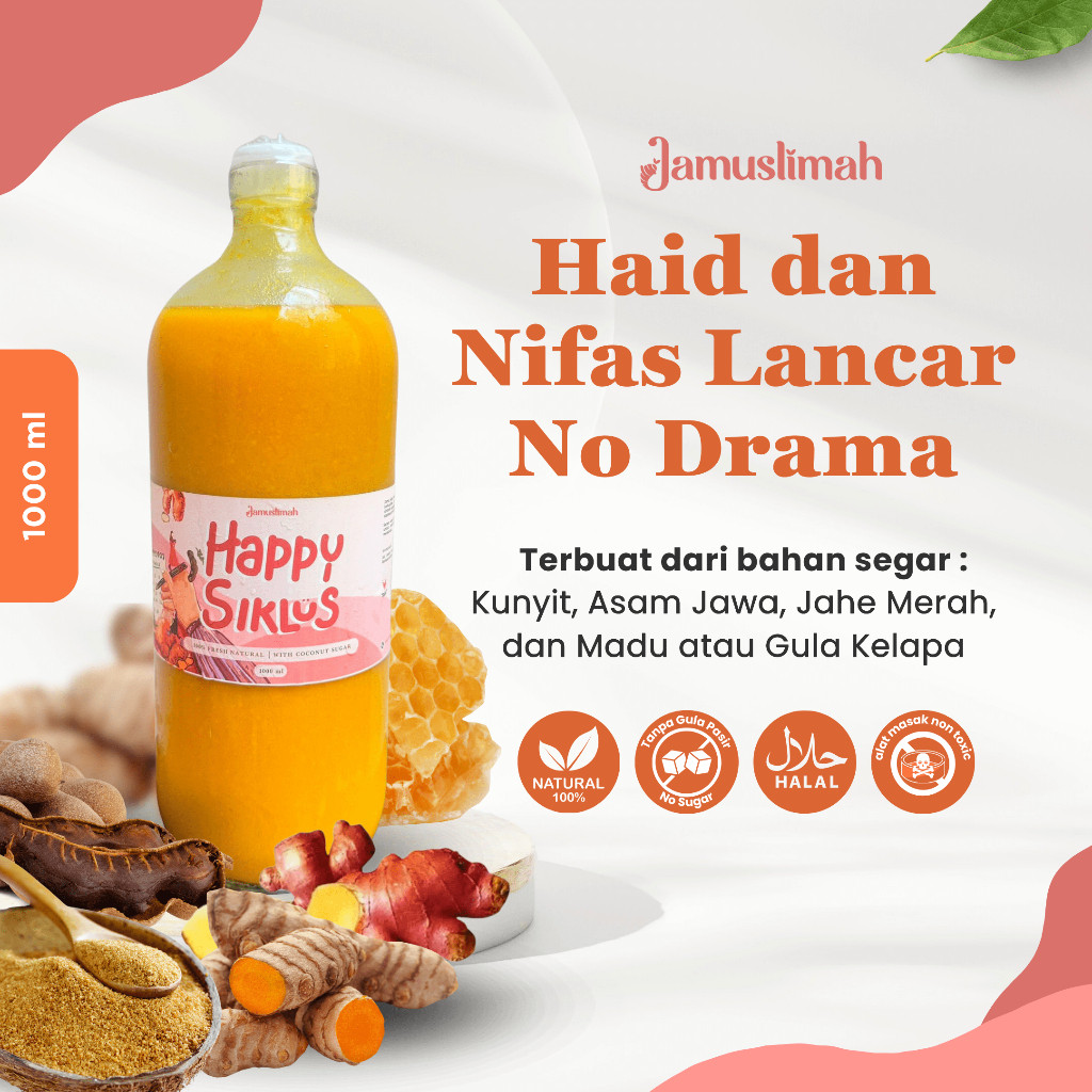 

Jamu Menstruasi Pelancar Haid Pereda Sakit Haid 1Liter Happy Siklus Jamuslimah by umisehat