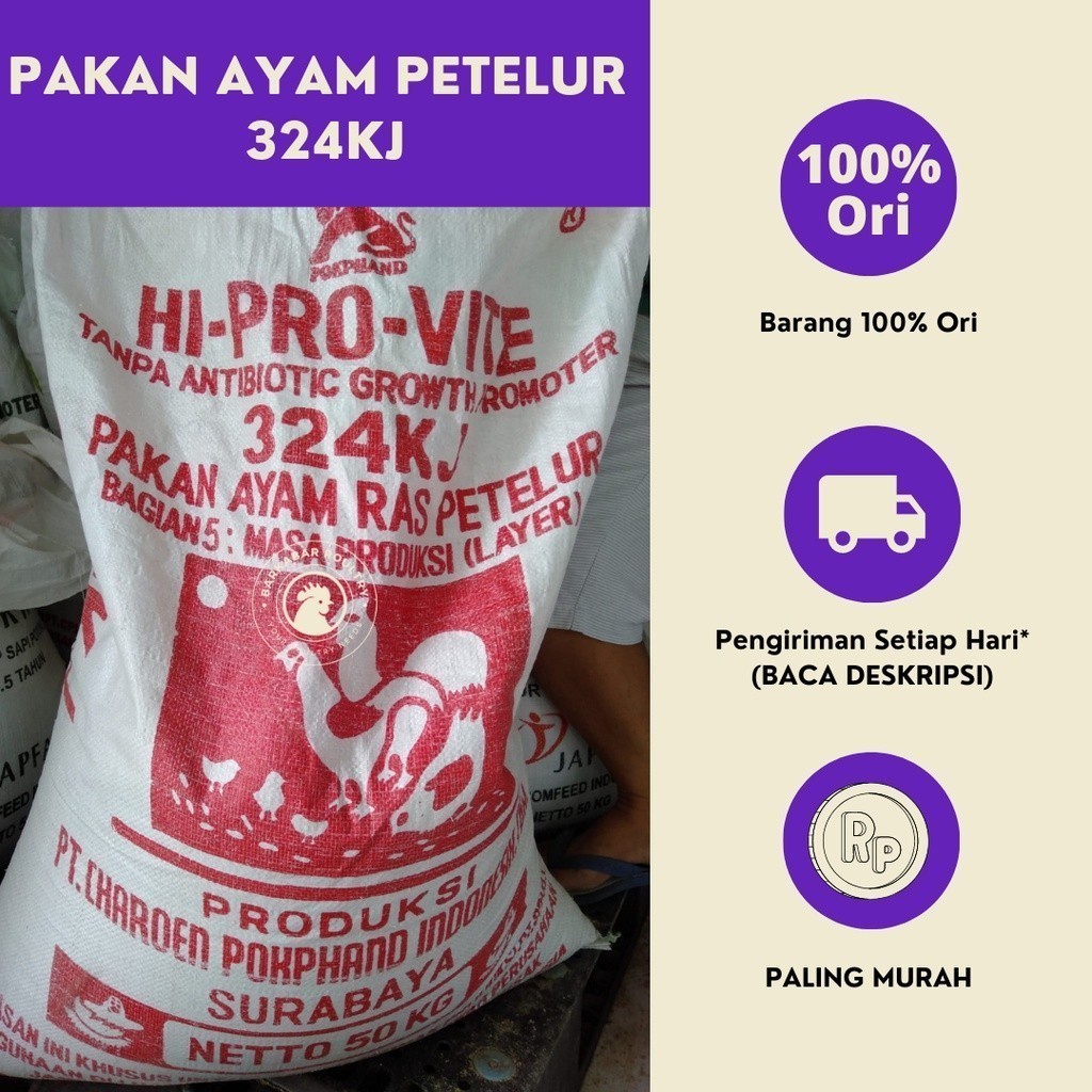 Pakan Ayam Petelur Dewasa 324KJ (1 zak (50 Kg), Usia Produksi)