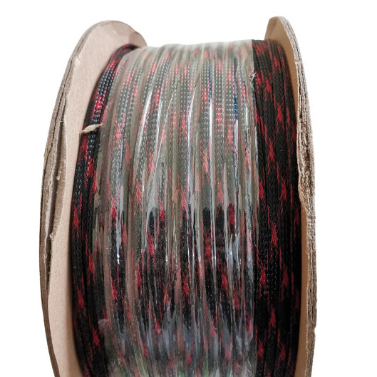 OVT00 1Roll 1 Rol 500meter Kabel sleeve pet 3mm warna hitam pelindung Kabel - Merah-Hitam