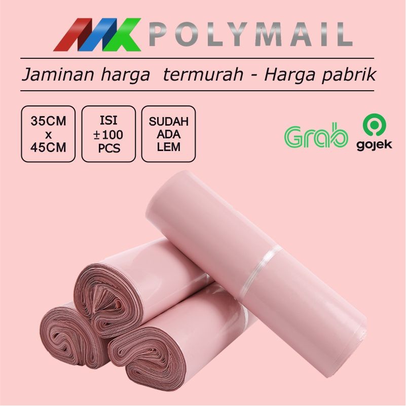 GT65D POLYMAILER ±100PCS 35x45CM BABY PINK PREMIUM GLOSSY PLASTIK POLYMAILER PINK