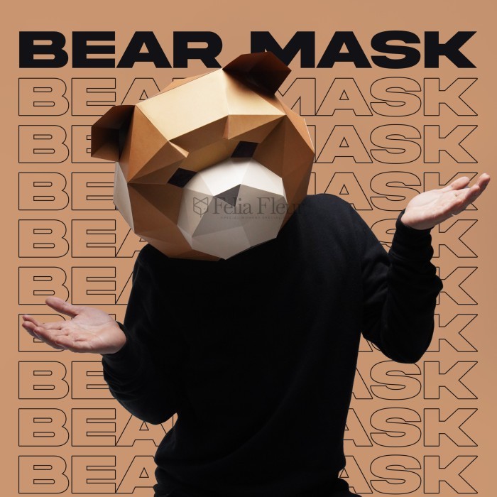 Papercraft Topeng Beruang Bear Premium 3D Unik poly - Coklat Original, Belum terpotong