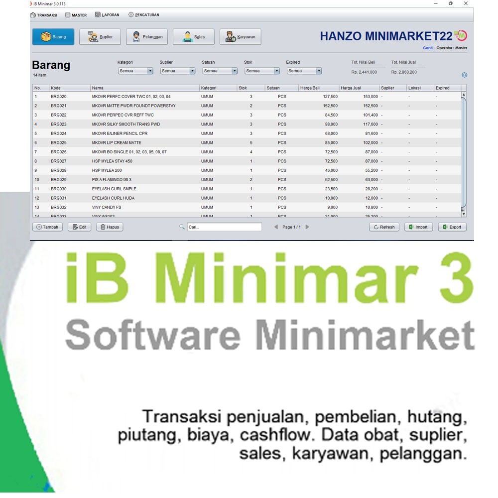 Software Aplikasi Kasir Toko Minimarket - iB Minimar 3.0 (UNLMTD TRX)