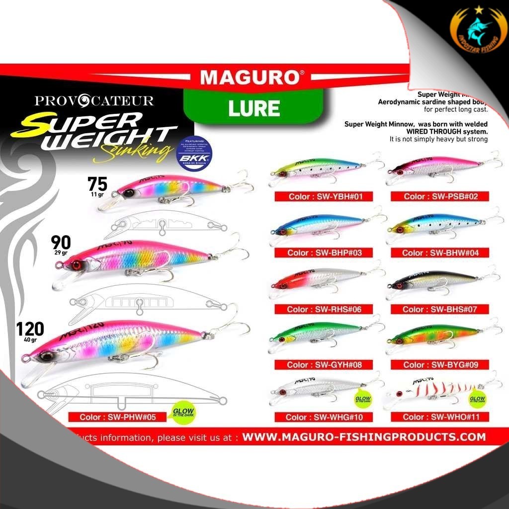 Umpan MAGURO Provocateur Super Weight Sinking Fishing Lure Minnow 7,5 9 12 cm 11gr 29gr 40gr_IS