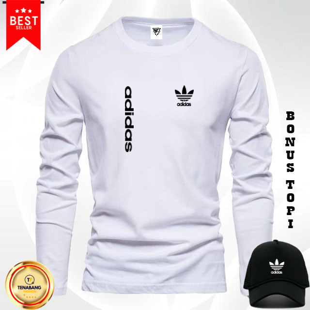 GRATIS TOPI.. Baju Kaos T-Shirt Pria Lengan Panjang Adidas Bgn Tgak Hitam /Kaos pendek / Kaos pria &