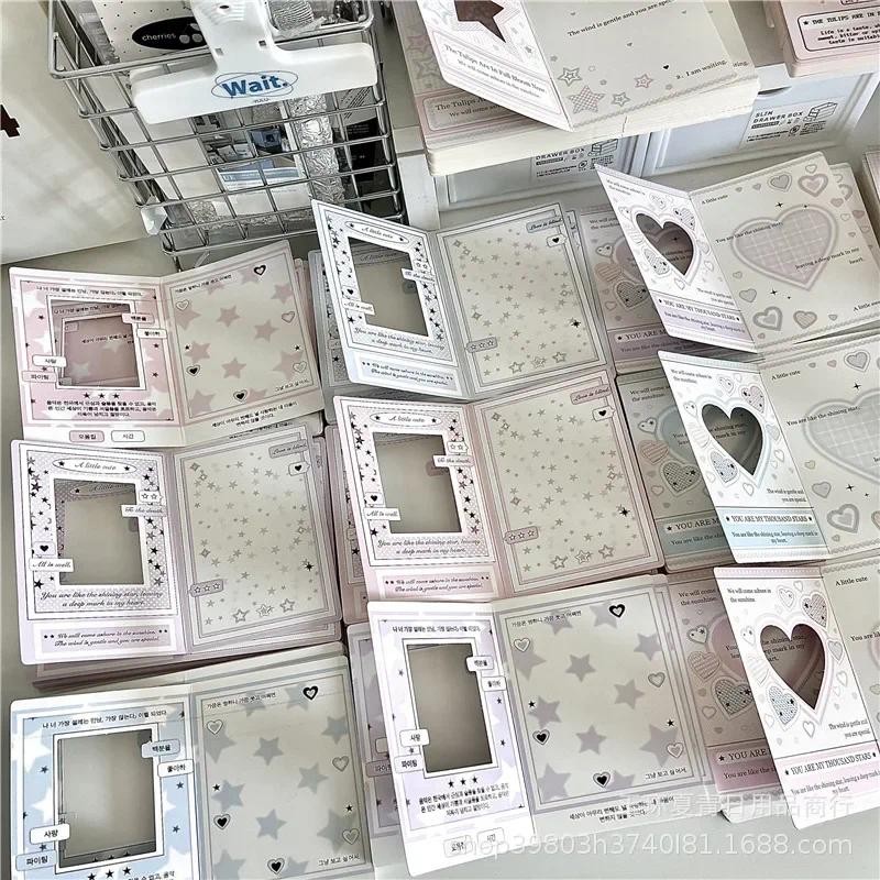 

18Pcs Korean INS Hollow Folding Back Card Cute Girl Kpop 3-Inch Photocard Packing DIY Deco Fixed Cardboard Kawaii Card Packaging