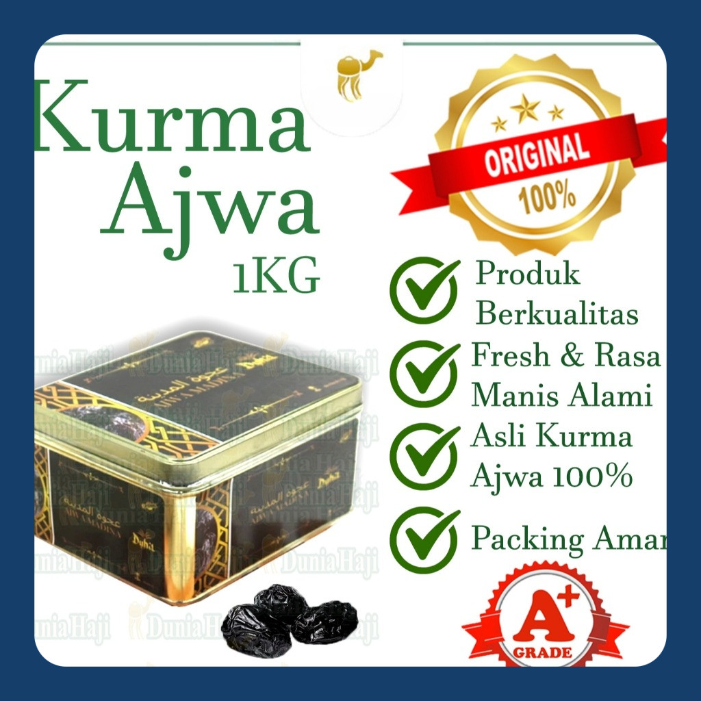 

Kurma Ajwa 1KG Lembut Kemasan KALENG / Azwa Ajwah Kurma Nabi Empuk 100% Asli Madinah Premium Exclusive