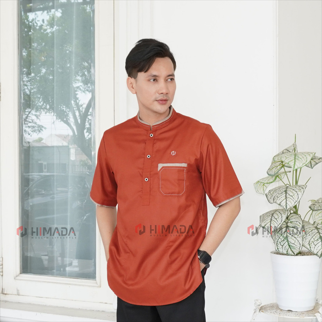 HIMADA LOOK Koko Asraf Pendek Dewasa Kurta Baju Muslim Pria Dewasa Polos Lengan Pendek Koko Sunnah