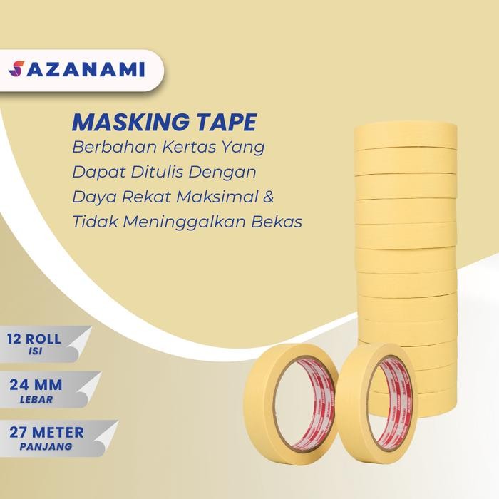 

Lakban Kertas Masking Tape 1" 24mm x 27m Sazanami Tape isolasi kertas