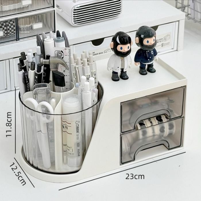 

AHHA tempat alat tulis aksesoris dengan laci / tempat kuas make up kosmetik - Putih