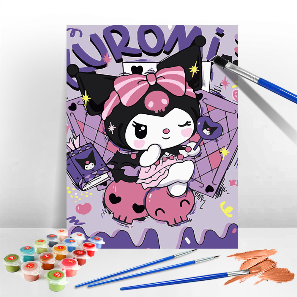 

Sanrio Drawing By Numbers Cartoon DIY Ready Frame Oil Painting By Numbers Kuromi Acrylic Paint Canvas Kits Children's Room Decor