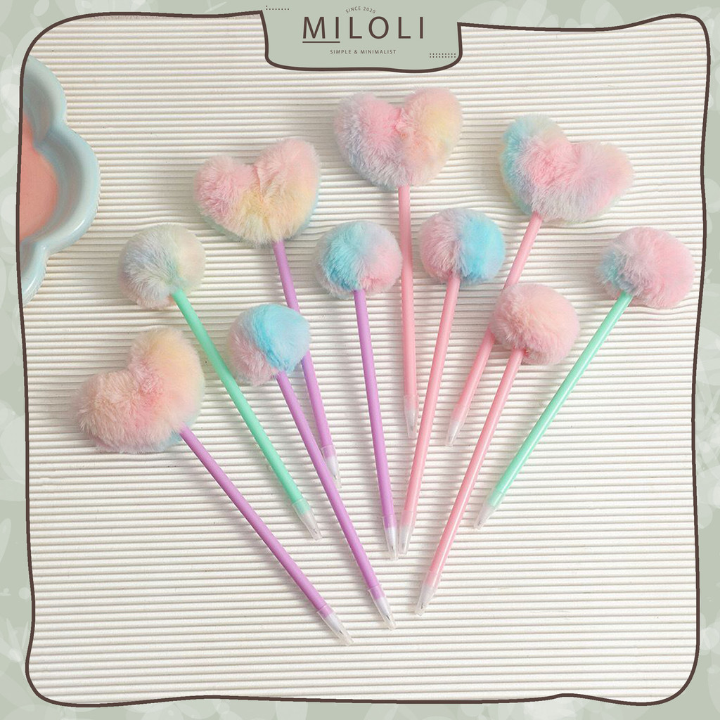 

[MILOLI] 1pcs Pulpen PENA CARTOON MINI HEART SHAPE Plush Ball Pen Rainbow Gel Pen Ballpoint 0.5mm Pena gel cair - D0093
