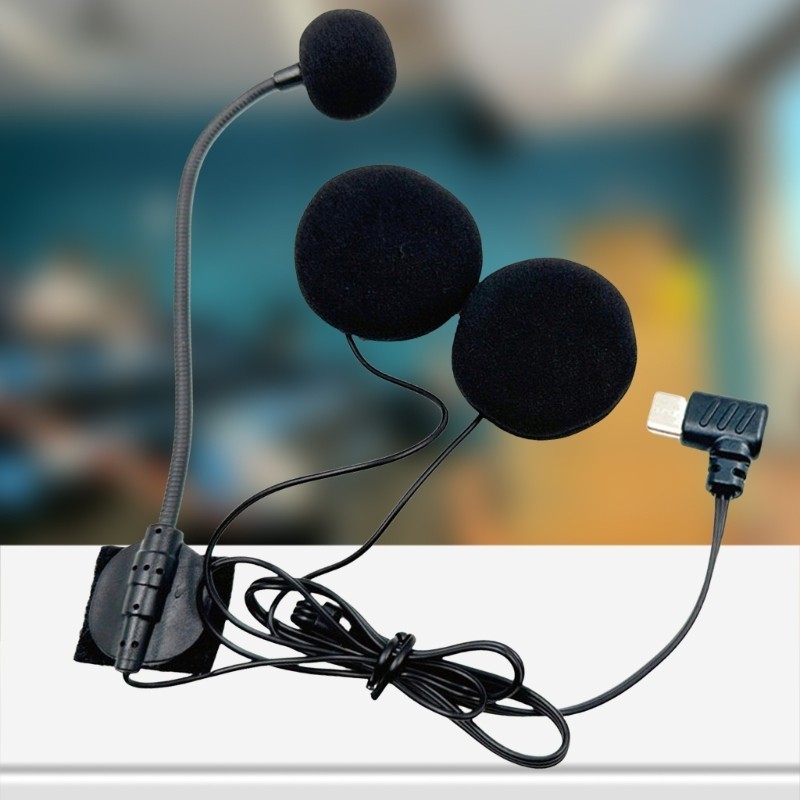 1 Set Earpiece Helm Sepeda Motor Tipe C Helm Setengah Tertutup Mikrofon Headset