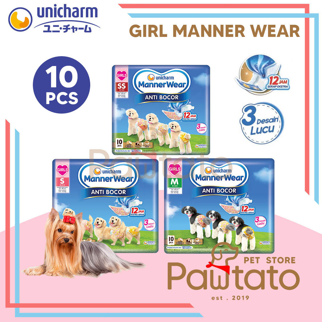 Popok Anjing Betina Unicharm Manner Wear Girl 10PCS Female Puppy Dog Diaper Pipis Pee Loop Mens Prem