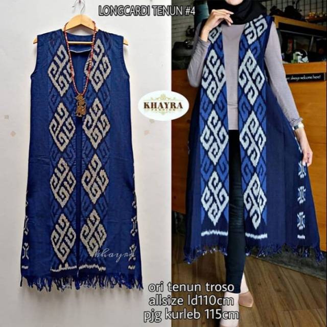Cardigan tenun dongker motif toraja