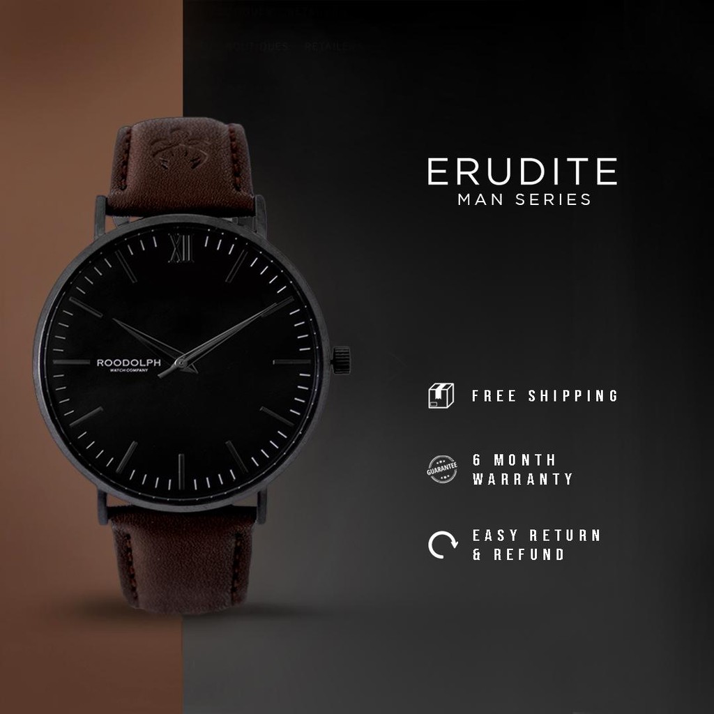 Roodolph Watch - Erudite Black Brown 40mm | Jam Tangan Analog Pria | Men Watch