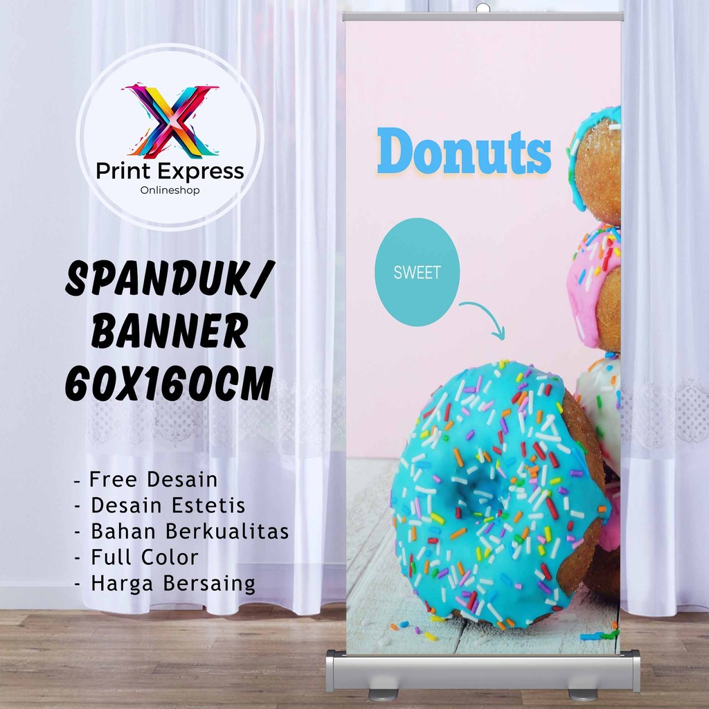 Cetak Spanduk Donat Toping Meses Lumer 60x160 Cm Bisa Rekues Free