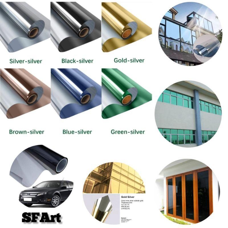 Kaca Film Jendela Rumah Mobil Gedung One Way Cermin Hitam Silver Hijau Biru Gold Premium L-150Cm