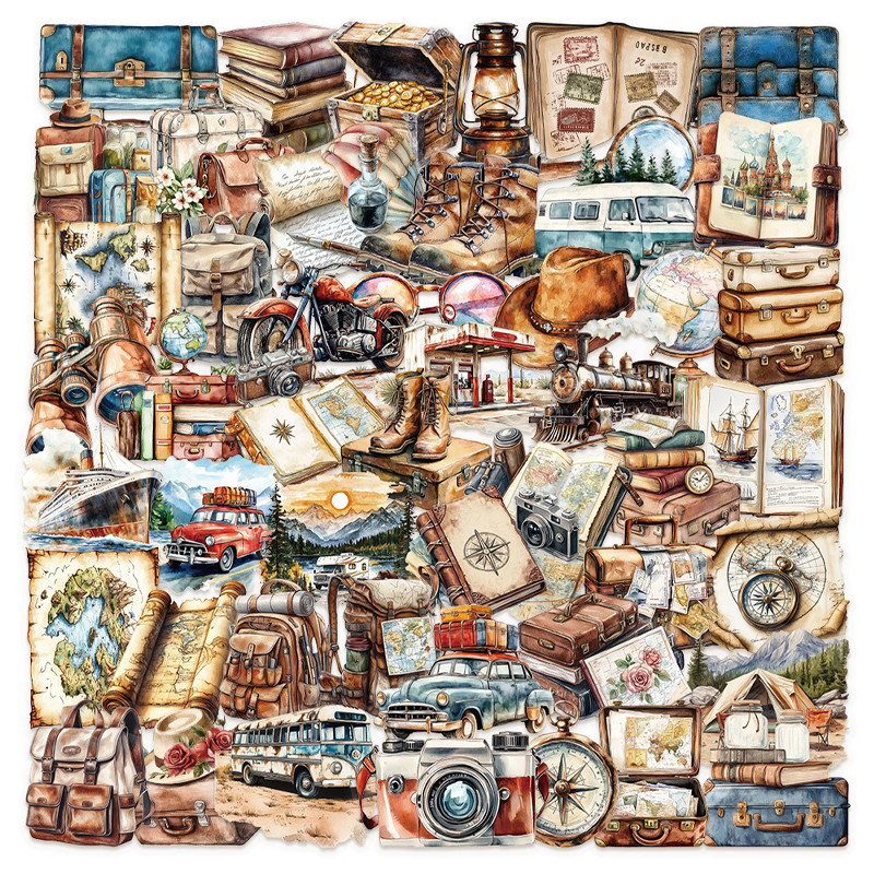 

50PCS Retro Travel Plan PET Stickers Aesthetic Art DIY Crafts Journals Waterproof Transparent Boho Aesthetic Stickers Kids Toys