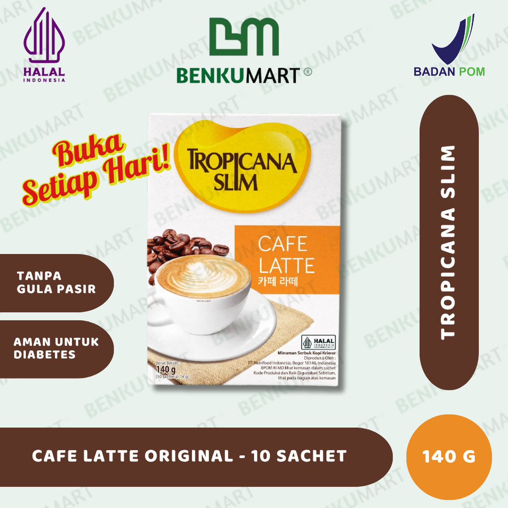 

Tropicana Slim Cafe Latte 10 Sachet 14gr - Kopi Susu Nikmat Tanpa Gula Pasir (140 gram)
