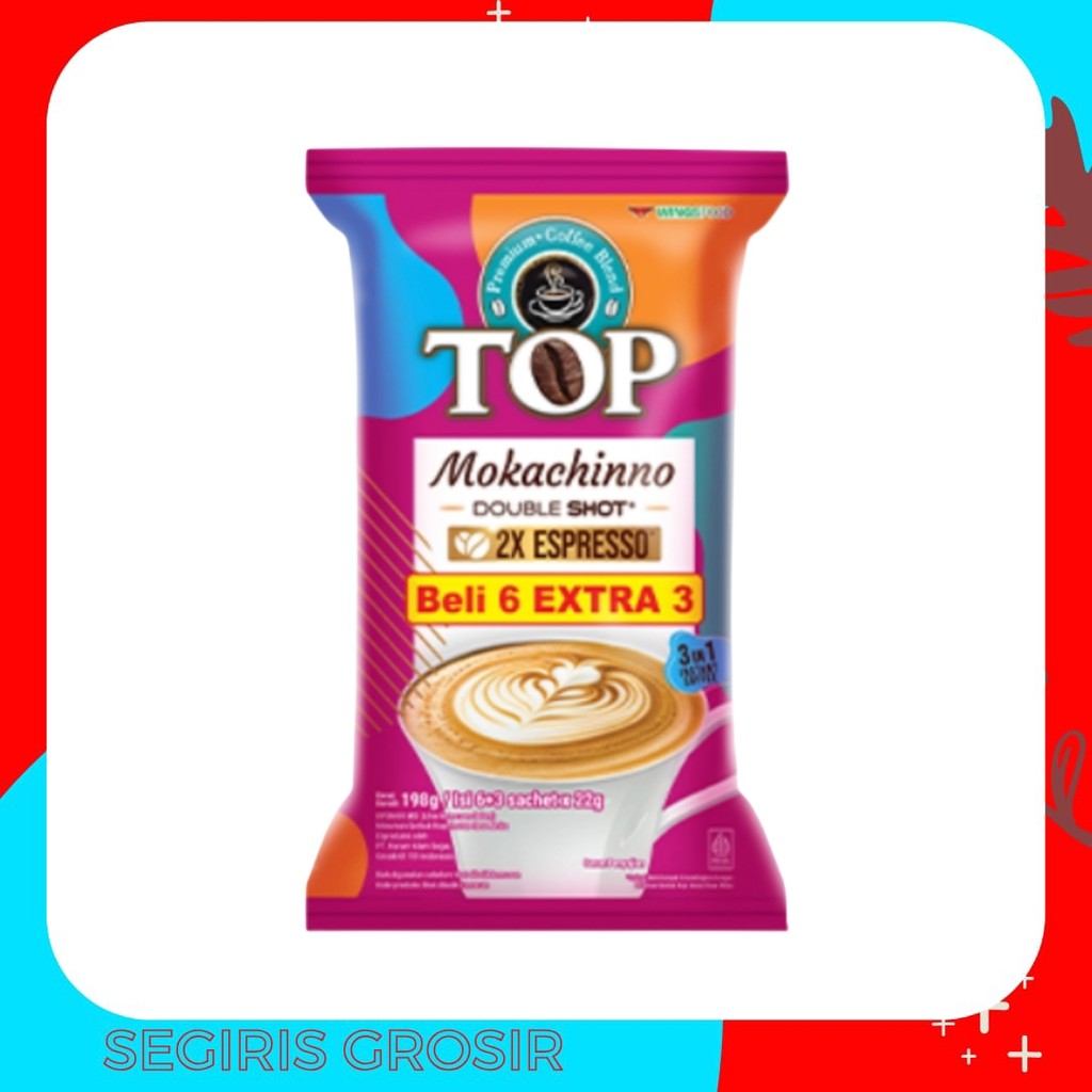 

Top Coffee Kopi Mokachinno Instan Pack 22 gr Isi 6 + 3 Pcs