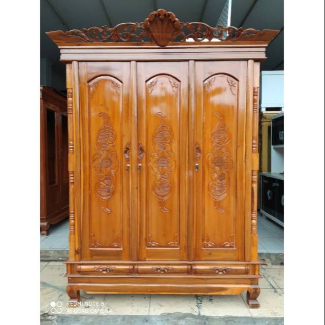 Lemari Pakaian Jati Laci Mahkota 2 Rak 1 Gantung