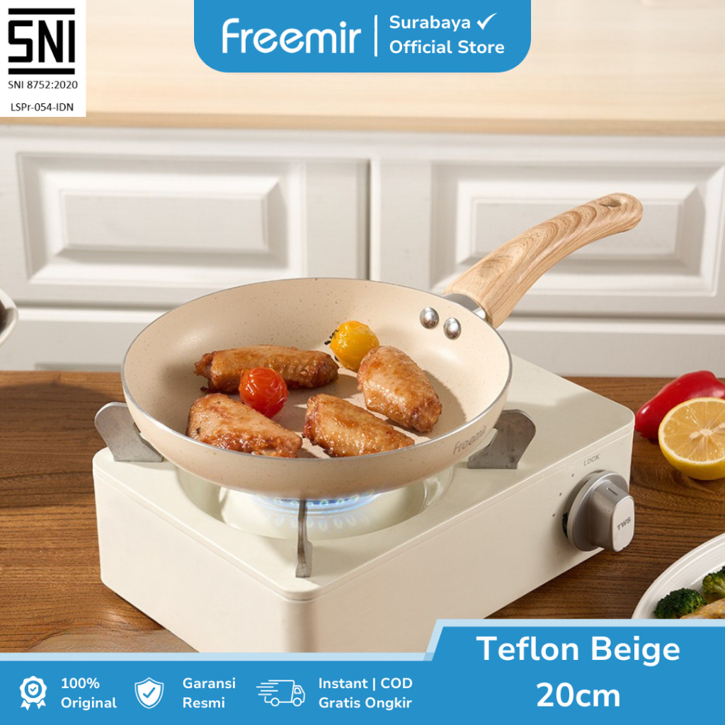 

freemir Surabaya Wajan Teflon Beige 20 cm Bahan Granit Berkualitas Premium Food Grade Anti Lengket
