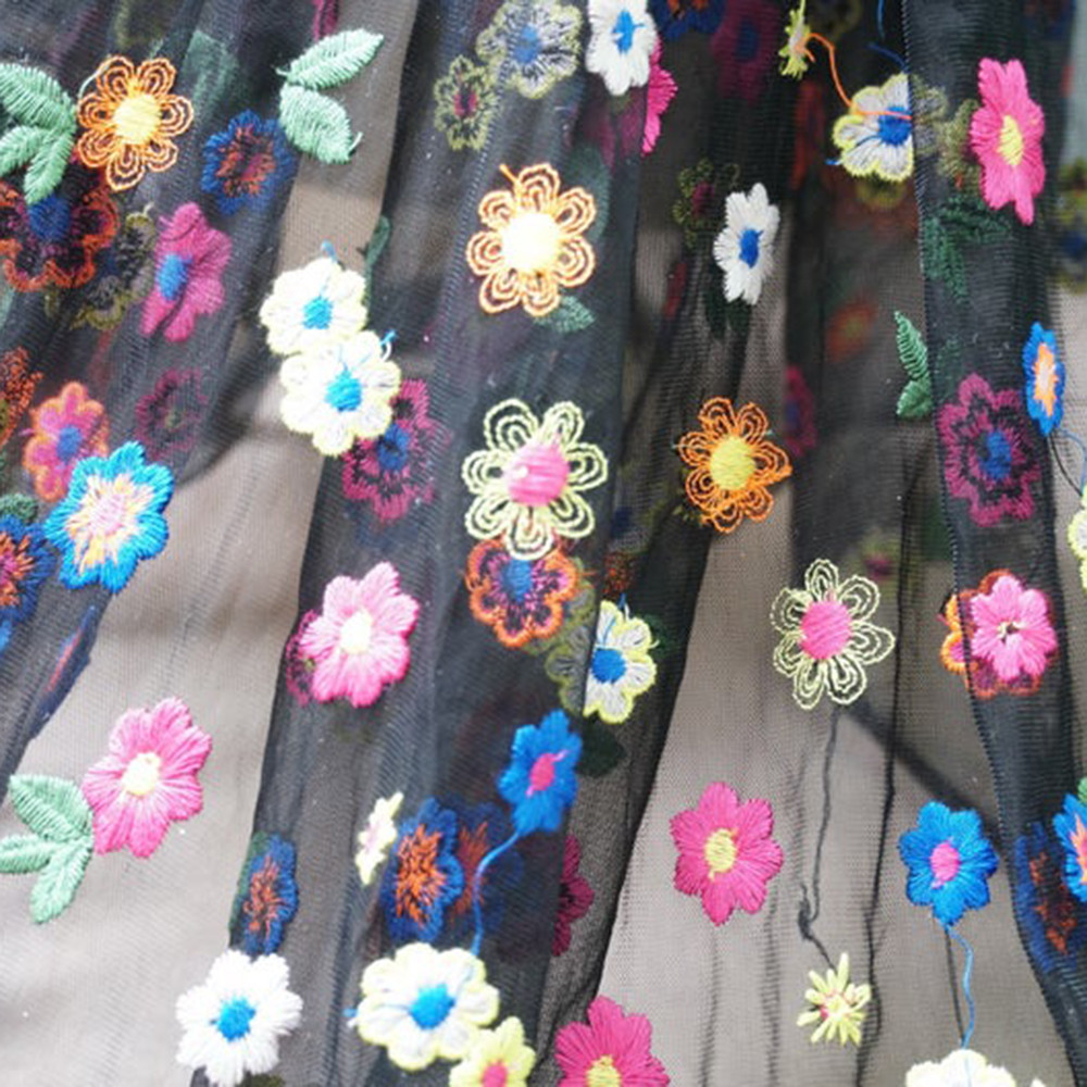 

91*135cm ColorfulYard Embroidery Tulle Lace Fabric Mesh DIY Bridal Wedding Dress Floral Embroidered Tulle Fabric