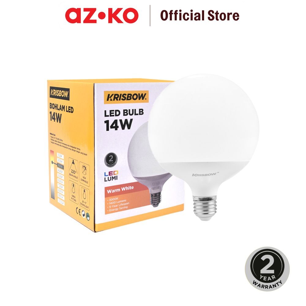 AZKO Krisbow Lumi Bohlam Led Globe 14 watt - Warm White Bulb Lampu Indoor Outdoor Light Led Light Bo