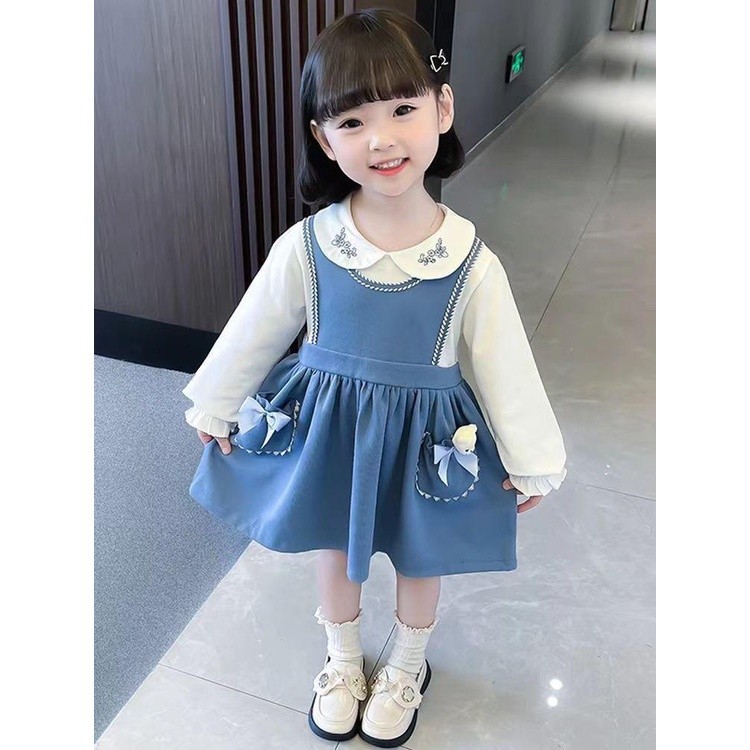 AG57TK KF CAT Dress Gaun Anak Perempuan Lengan Panjang Bahan Katun Premium Polos Korea Style Usia 1-