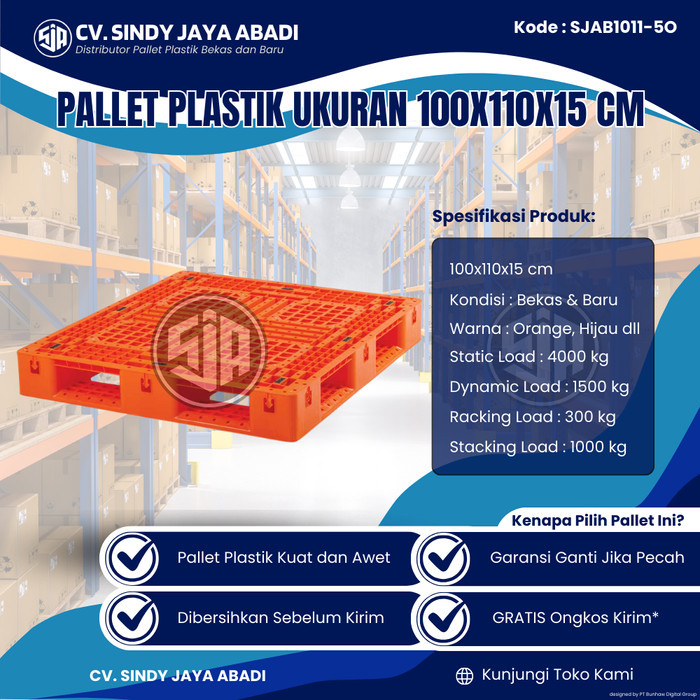 

Pallet Plastik Bekas Ukuran 100x110x15 cm - SJAB1011-5O / Pallet Plastik Warna Orange / Pallet Plastik Jaring