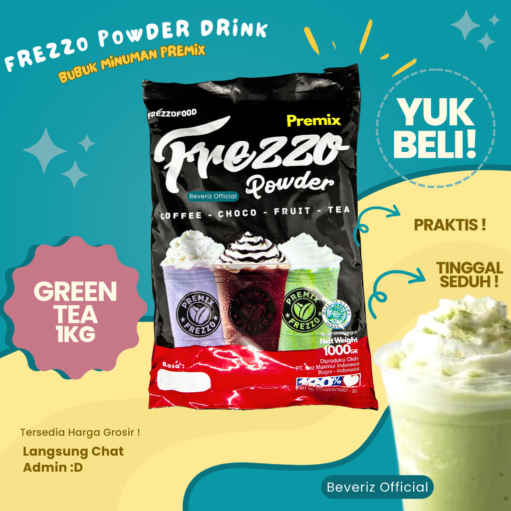 

BEVERIZ Frezzo Bubuk Minuman Rasa Teh Hijau | Green Tea Boba Powder Drink 1Kg / 1000gram {Bisa COD} {tersedia harga grosir}