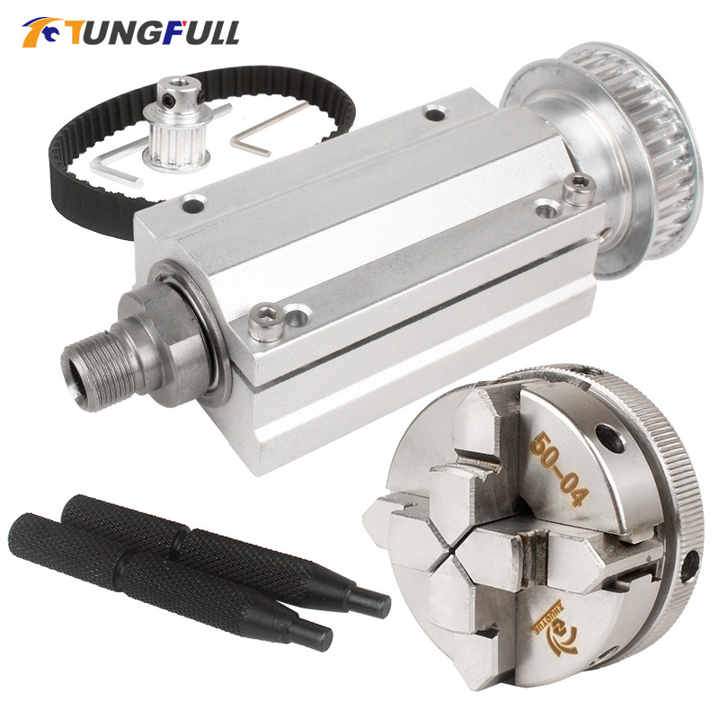 50/63 Four-jaw/Three-jaw Chuck Spindle Assembly Mini Lathe Woodworking Beads Machine Spindle Assembl