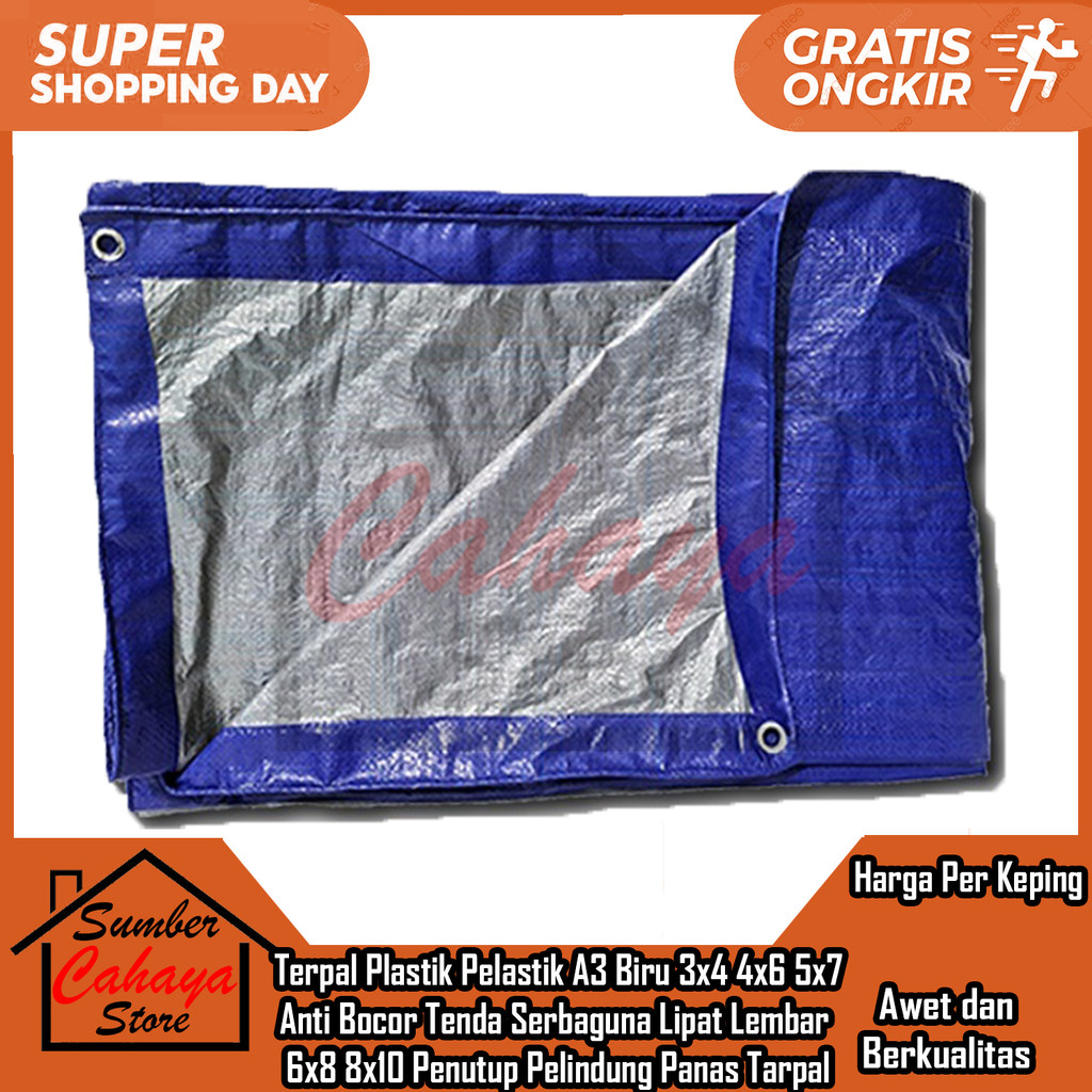 Terpal Plastik Pelastik A3 Ukuran Uk 3x4 4x6 5x7 6x8 8x10 Pelindung Panas Hujan Anti Air Serbaguna M