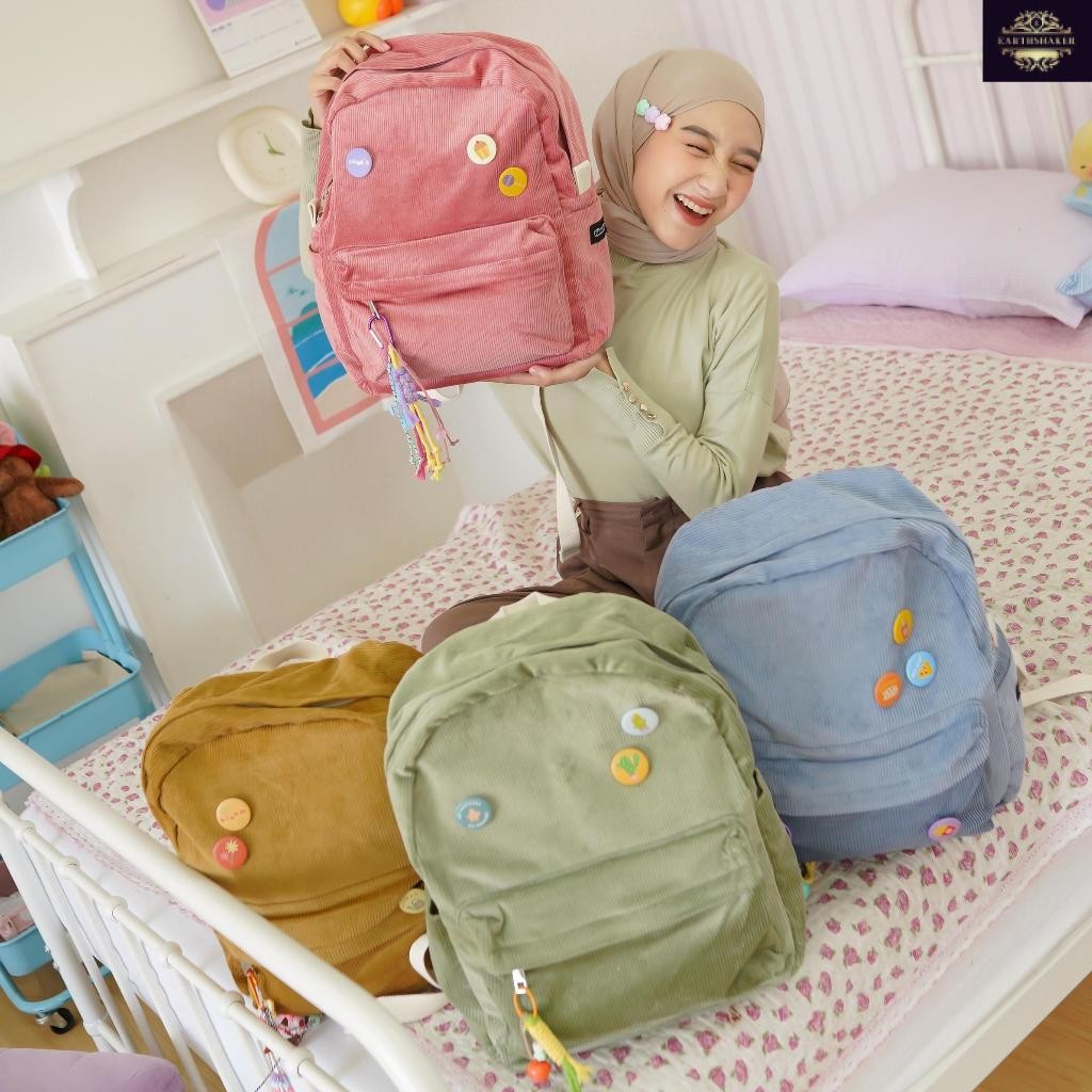 Himeku OOGIE MEDIUM Corduroy Backpack - Tas Sedang - Tas Sekolah Kuliah Kerja  - Ransel Pria Wanita