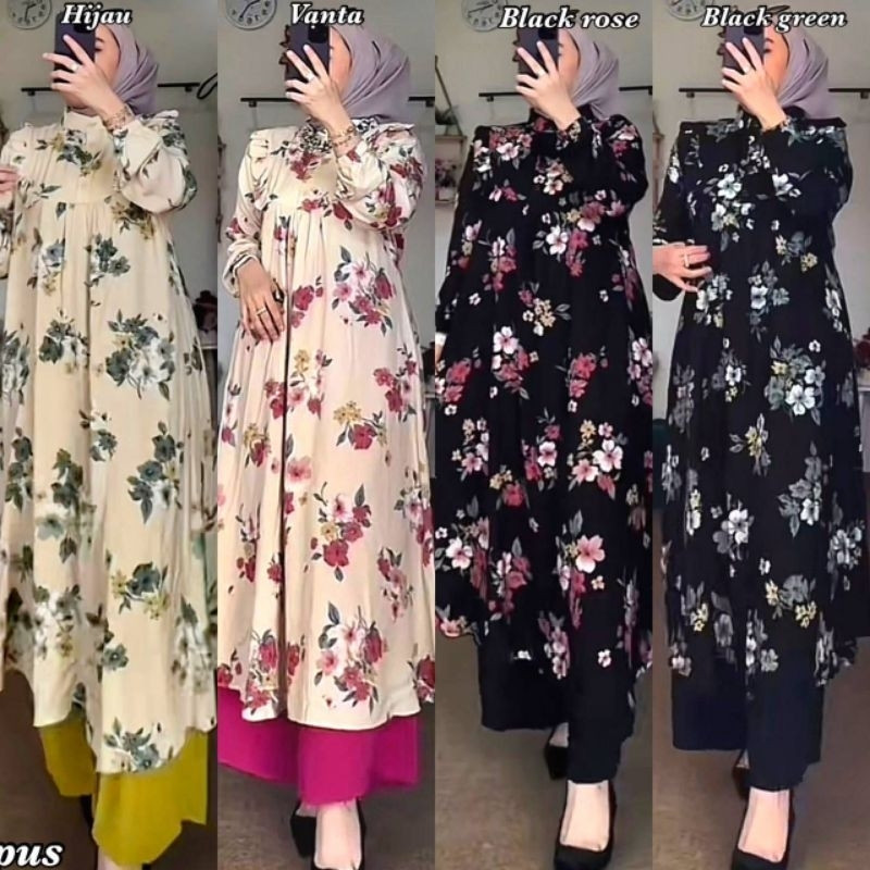 XSC32 Setelan Sakura Setrok Long Tunik Celana Busui Freindly Terlaris