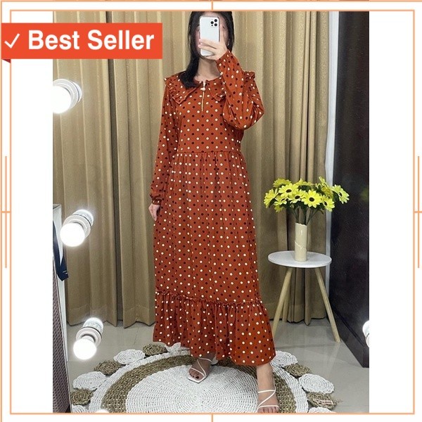 Busana Muslim Cewek Cantik Wanita Keren Kekinian /Gamis Polkadot Wanita Gamis Wanita Motif Longdress
