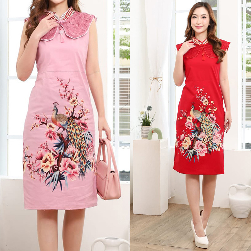 GIRLY Liliana Dress Wanita Batik Couple Modern Dress Batik Modern Gaun Pesta Merah