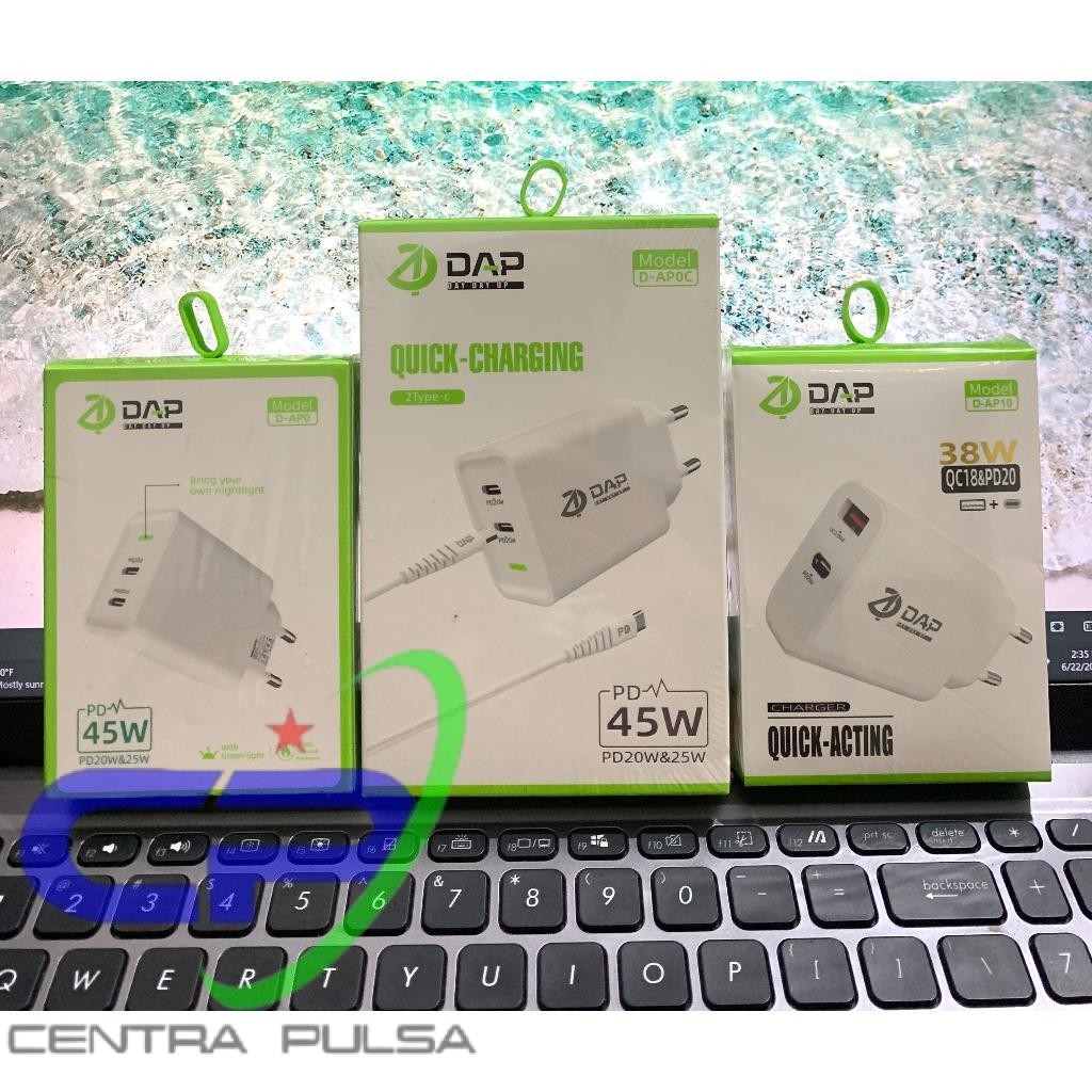 DAP Charger D-AP0 45W/D-AP0C + Kabel Type-C 45W/D-AP10 38W QC18&PD20 Quick Charging Charger
