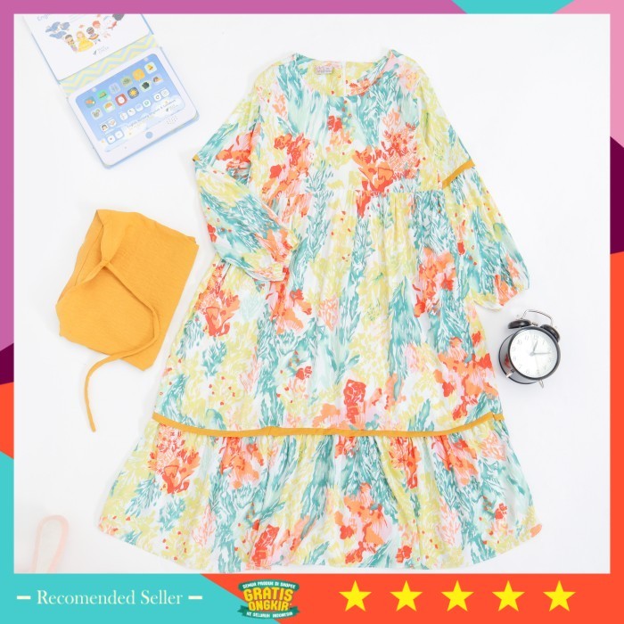 Bahan Bagus Berkualitas Premium Termurah /Peachbello Gamis Anak Set JIlbab Busana muslim Rayon Usia 