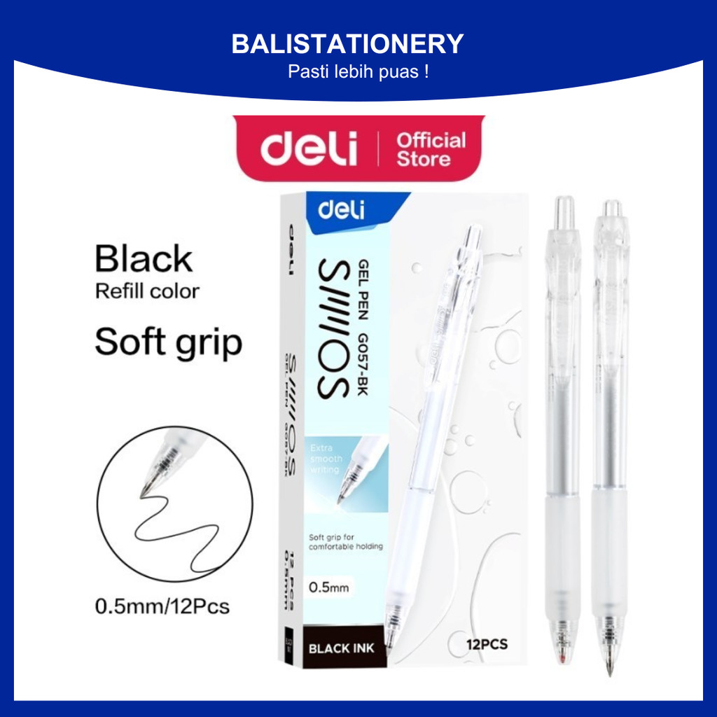 

Pulpen / Pena Gel Pen Deli EG057 0.5mm Tinta Hitam Nyaman Digenggam