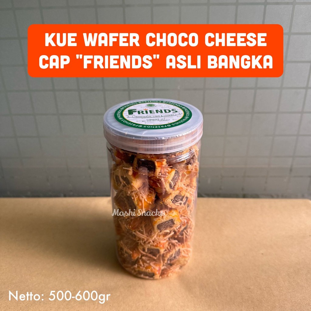 

Kue Wafer Coklat Keju FRIENDS Asli Bangka / Kue Kering Friends Cake n Cookies / Kue Wafer Cokelat / Wafer Chocolate Cheese Cookies Halal Toples Tabung / Premium Cookies