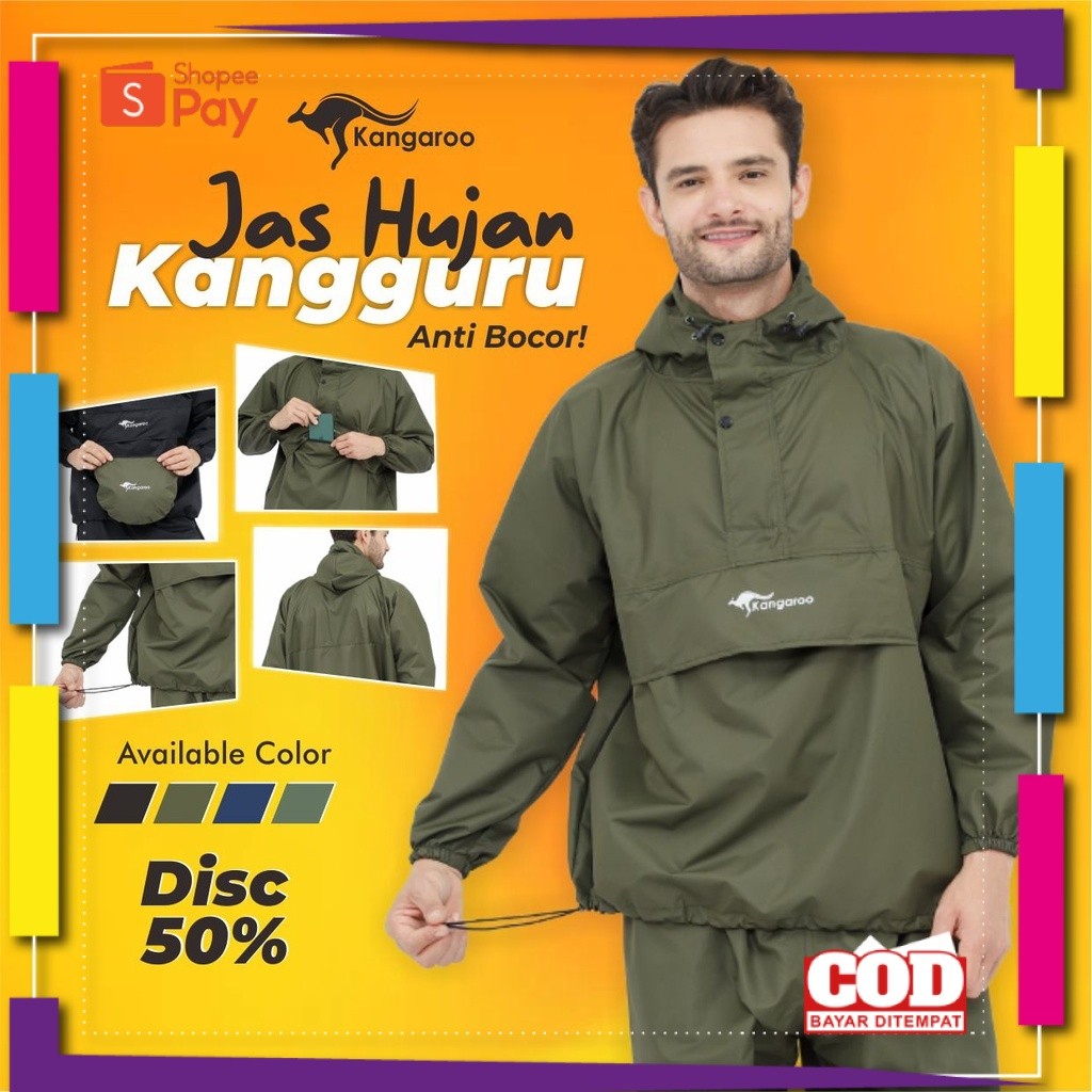 [PREMIUM BAHAN TEBAL] KANGAROO RAINCOAT Jas Hujan Kangguru Anti Tembus mantel Jas Hujan Pria Kanguru