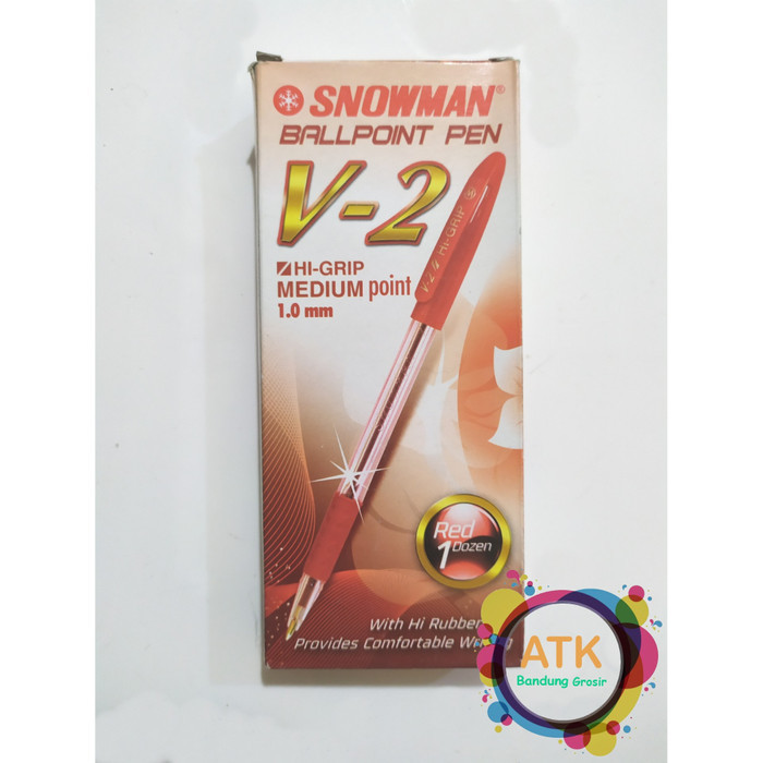 

Pulpen Snowman V-2 HI-Grip Medium Tip 1.0 mm Tinta Biru Hitam Merah