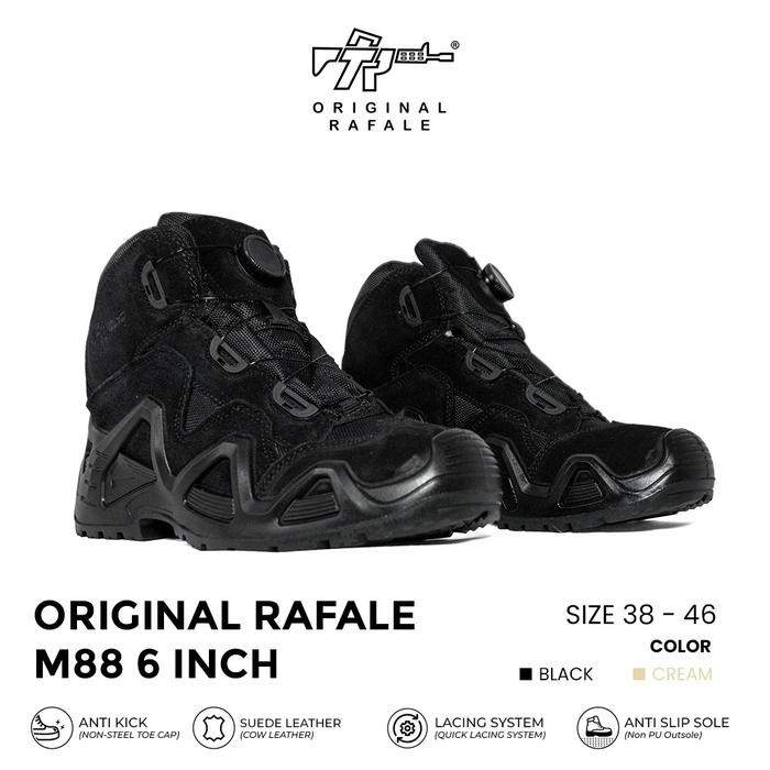 Sepatu Tactical Original Rafale 6inch M88 / Sepatu Tali Putar Lacing Sistem PDL Polpp Hitam - 38