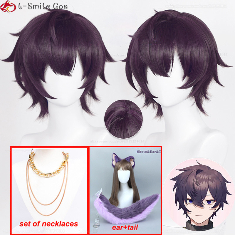 High Quality Vtuber Shoto Cosplay Wig Purple Black Short 30cm Heat Resistant Synthetic Hair Anime Ha