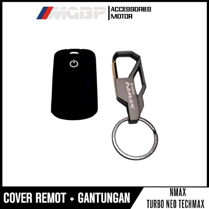 Paket Gantungan Kunci Logo Nmax + Cover Silikon Remote Nmax Turbo Neo S Techmax - Paket Hitam