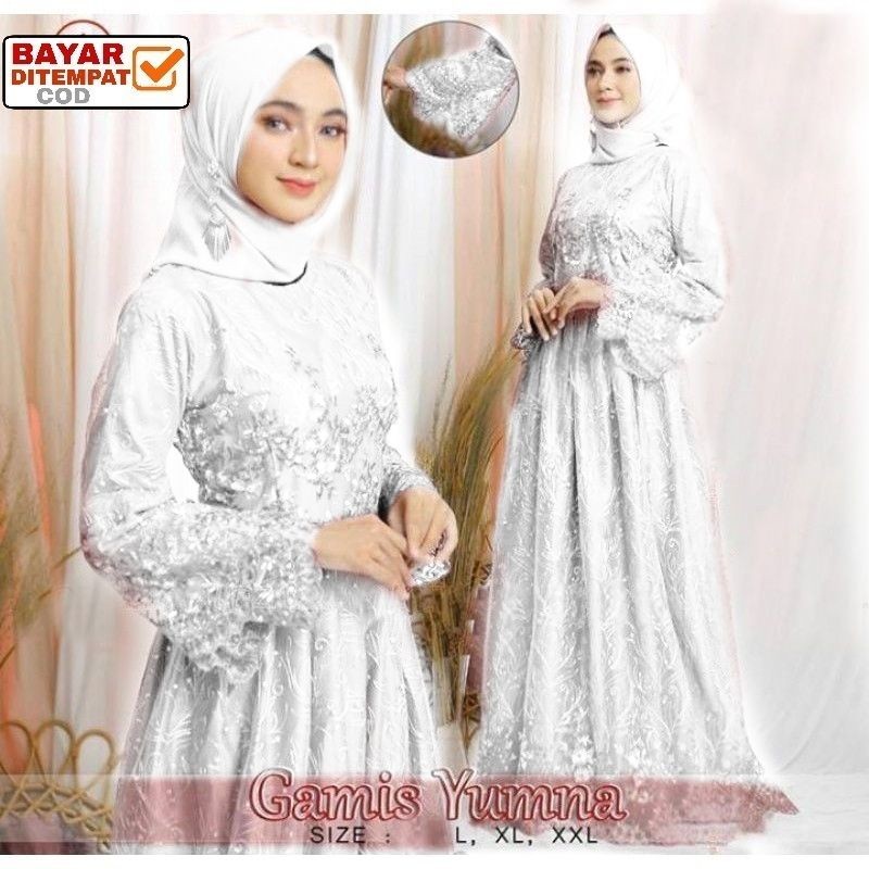 Size L XL XXL / Gamis Pesta / Gamis Jumbo / Maxi Dress / Gamis Tile / Gamis Maxi Brokat Yumna