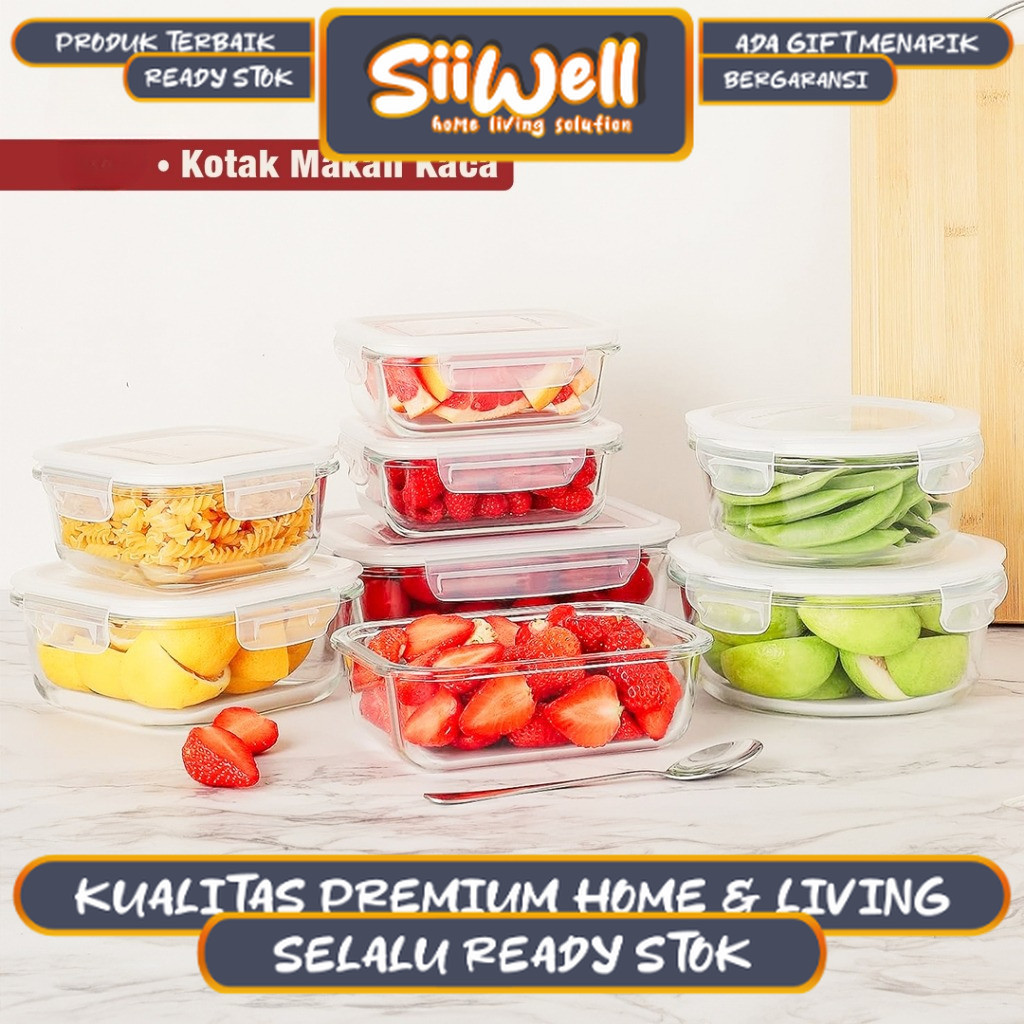 Lunch Box Kotak Penyimpanan Makan Bahan Kaca Microwave Oven Safe Bersekat /Lunch box estetik/lunch b