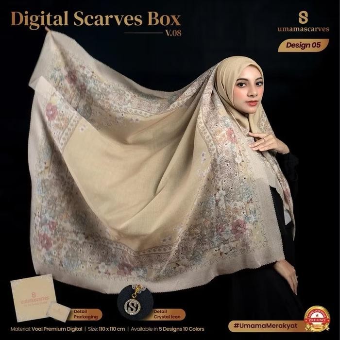 Paket 2pcs Umama Segi Empat Scarf Box Metal Logo Voal Premium Motif