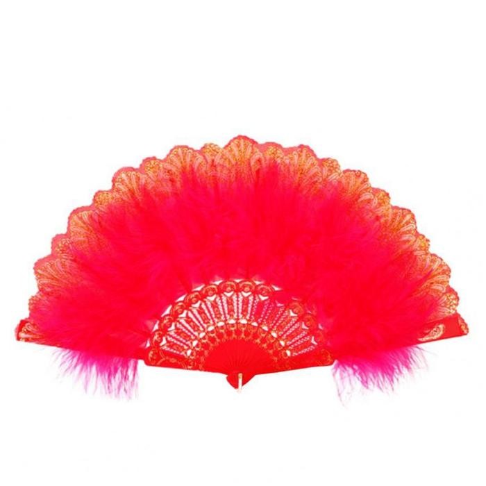 Lolita Kipas Lipat Bulu Gaya Gothic Bahan Bulu Untuk Properti Foto - Merah